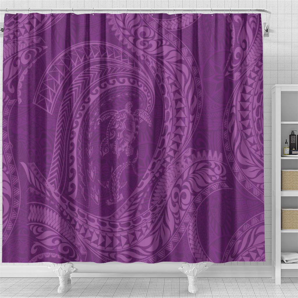 Hawaiian Turtle and Shark Shower Curtain Kakau Tribal with Polynesian Pattern Pink Color LT03 - Polynesian Pride