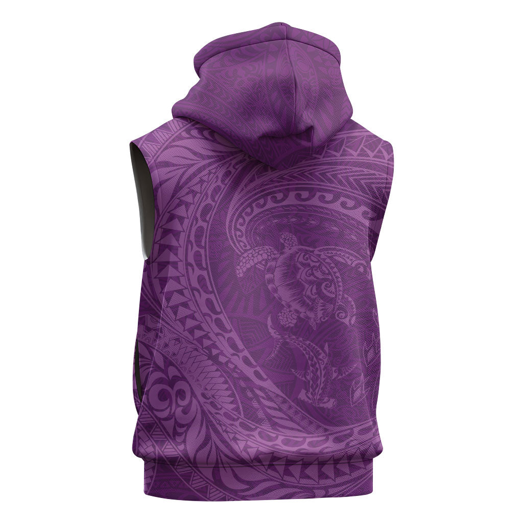 Hawaiian Turtle and Shark Sleeveless Hoodie Kakau Tribal with Polynesian Pattern Pink Color LT03 - Polynesian Pride