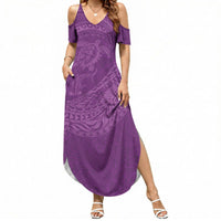 Hawaiian Turtle and Shark Summer Maxi Dress Kakau Tribal with Polynesian Pattern Pink Color LT03 Women Pink - Polynesian Pride