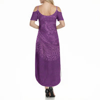 Hawaiian Turtle and Shark Summer Maxi Dress Kakau Tribal with Polynesian Pattern Pink Color LT03 - Polynesian Pride