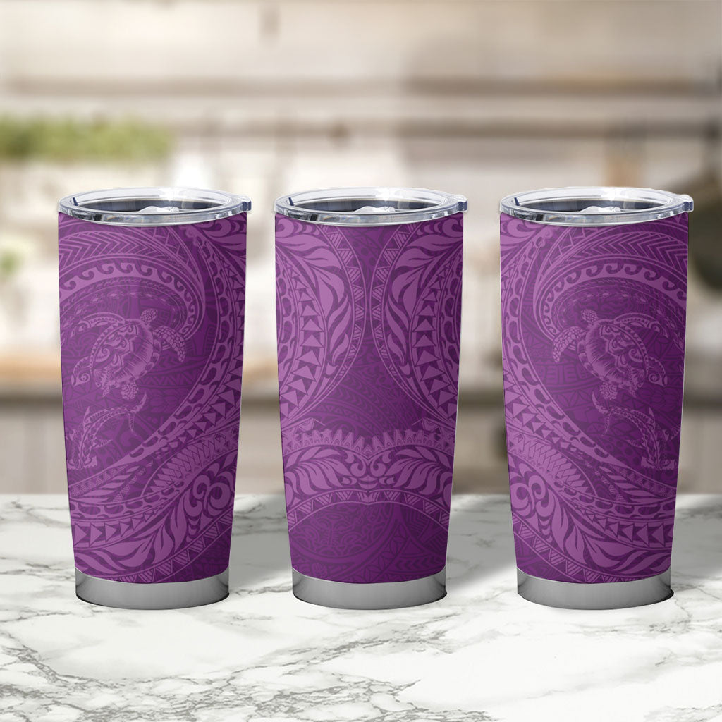 Hawaiian Turtle and Shark Tumbler Cup Kakau Tribal with Polynesian Pattern Pink Color LT03 - Polynesian Pride