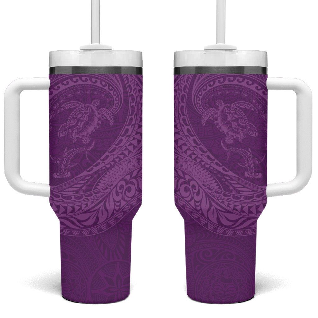 Hawaiian Turtle and Shark Tumbler With Handle Kakau Tribal with Polynesian Pattern Pink Color LT03 One Size: 40 oz Pink - Polynesian Pride