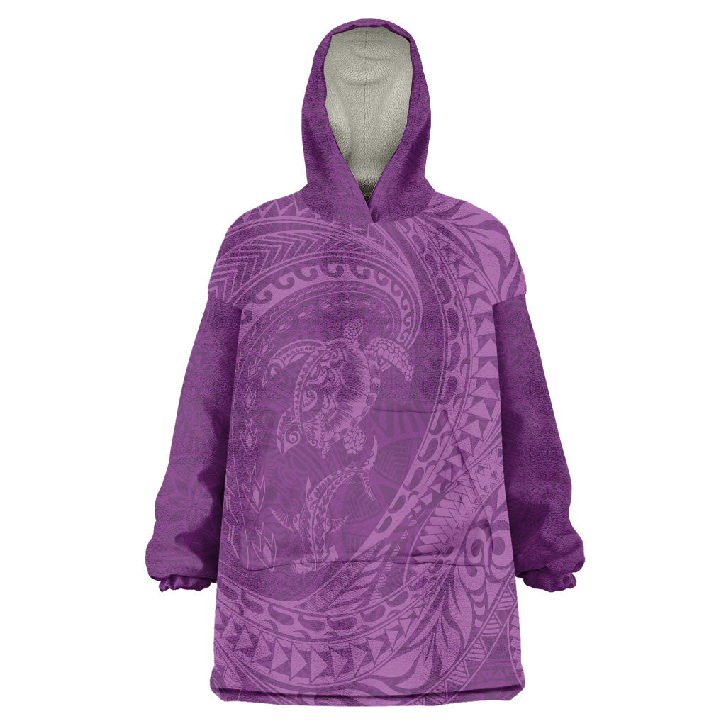 Hawaiian Turtle and Shark Wearable Blanket Hoodie Kakau Tribal with Polynesian Pattern Pink Color LT03 One Size Pink - Polynesian Pride