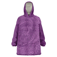 Hawaiian Turtle and Shark Wearable Blanket Hoodie Kakau Tribal with Polynesian Pattern Pink Color LT03 One Size Pink - Polynesian Pride