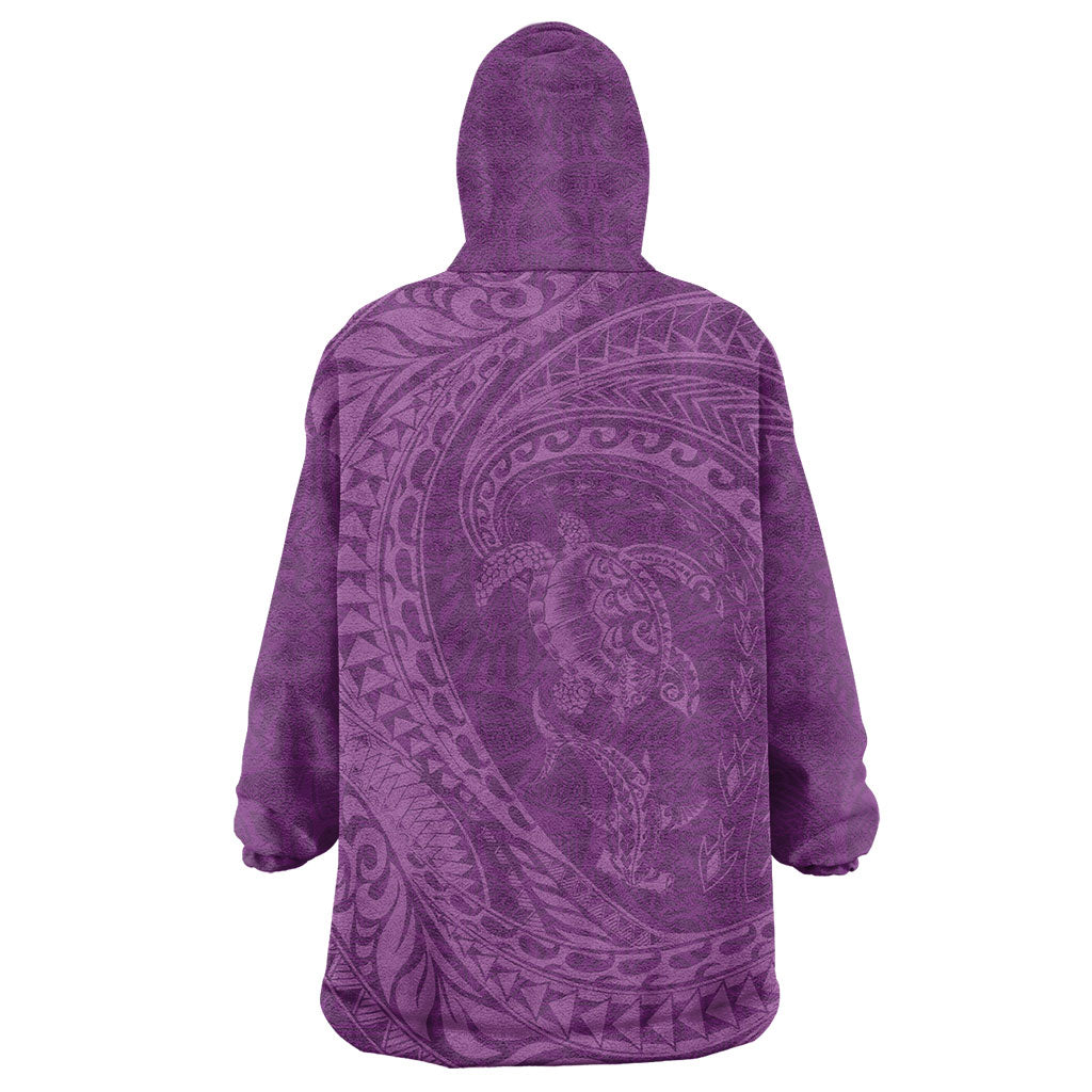 Hawaiian Turtle and Shark Wearable Blanket Hoodie Kakau Tribal with Polynesian Pattern Pink Color LT03 - Polynesian Pride