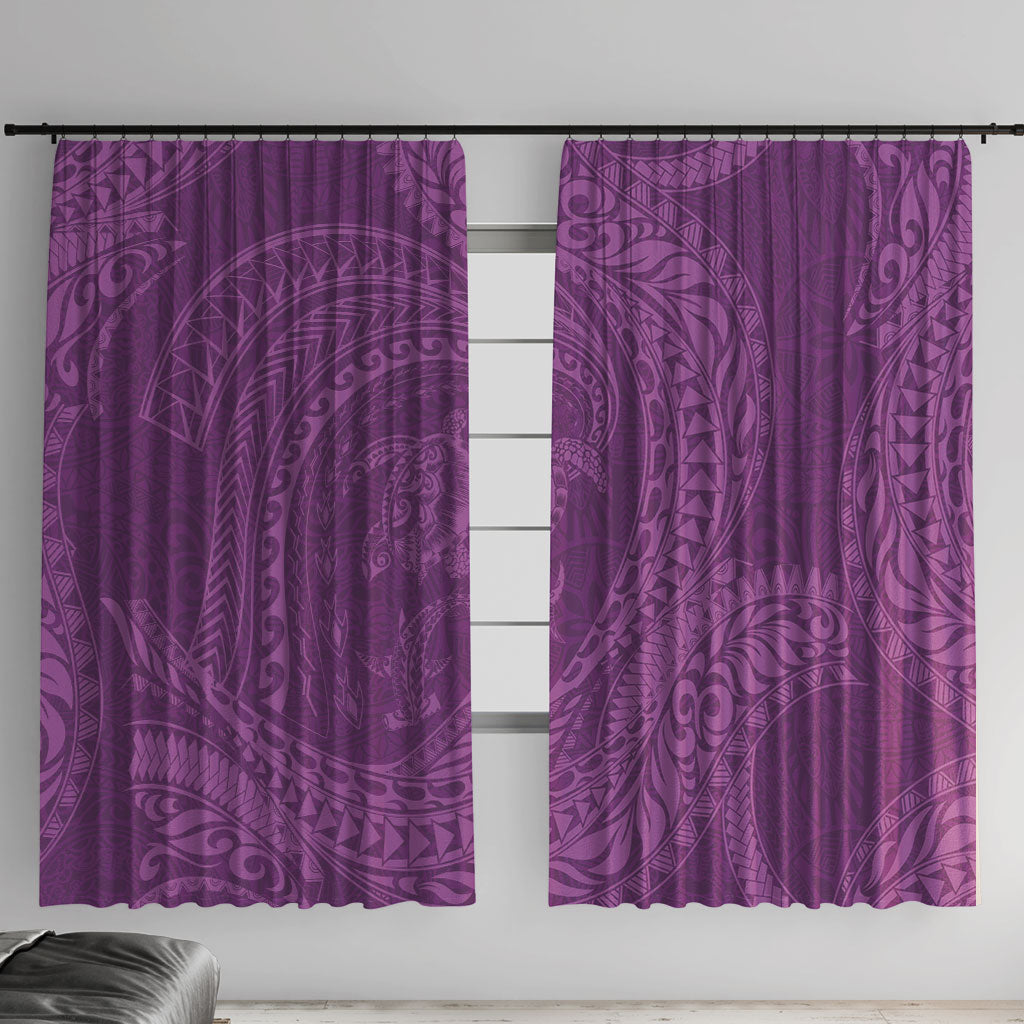 Hawaiian Turtle and Shark Window Curtain Kakau Tribal with Polynesian Pattern Pink Color LT03 With Hooks Pink - Polynesian Pride