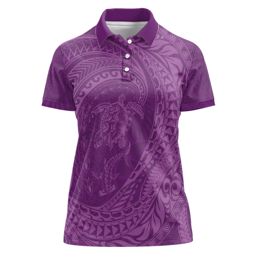Hawaiian Turtle and Shark Women Polo Shirt Kakau Tribal with Polynesian Pattern Pink Color LT03 Female Pink - Polynesian Pride