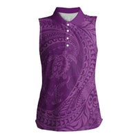 Hawaiian Turtle and Shark Women Sleeveless Polo Shirt Kakau Tribal with Polynesian Pattern Pink Color LT03 Female Pink - Polynesian Pride