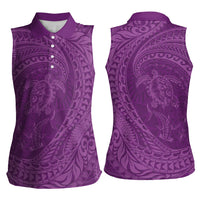 Hawaiian Turtle and Shark Women Sleeveless Polo Shirt Kakau Tribal with Polynesian Pattern Pink Color LT03 - Polynesian Pride