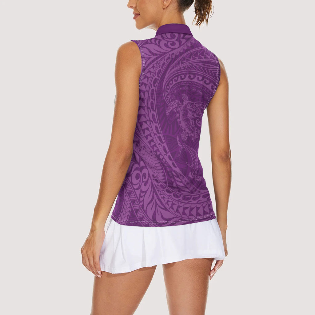 Hawaiian Turtle and Shark Women Sleeveless Polo Shirt Kakau Tribal with Polynesian Pattern Pink Color LT03 - Polynesian Pride