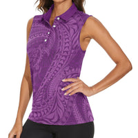 Hawaiian Turtle and Shark Women Sleeveless Polo Shirt Kakau Tribal with Polynesian Pattern Pink Color LT03 - Polynesian Pride