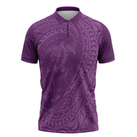 Hawaiian Turtle and Shark Zipper Polo Shirt Kakau Tribal with Polynesian Pattern Pink Color LT03 Pink - Polynesian Pride