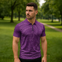 Hawaiian Turtle and Shark Zipper Polo Shirt Kakau Tribal with Polynesian Pattern Pink Color LT03 - Polynesian Pride