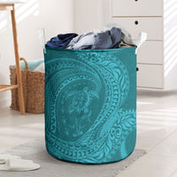 Hawaiian Turtle and Shark Laundry Basket Kakau Tribal with Polynesian Pattern Turquoise Color LT03 Turquoise - Polynesian Pride