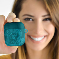 Hawaiian Turtle and Shark AirPods Case Kakau Tribal with Polynesian Pattern Turquoise Color LT03 - Polynesian Pride