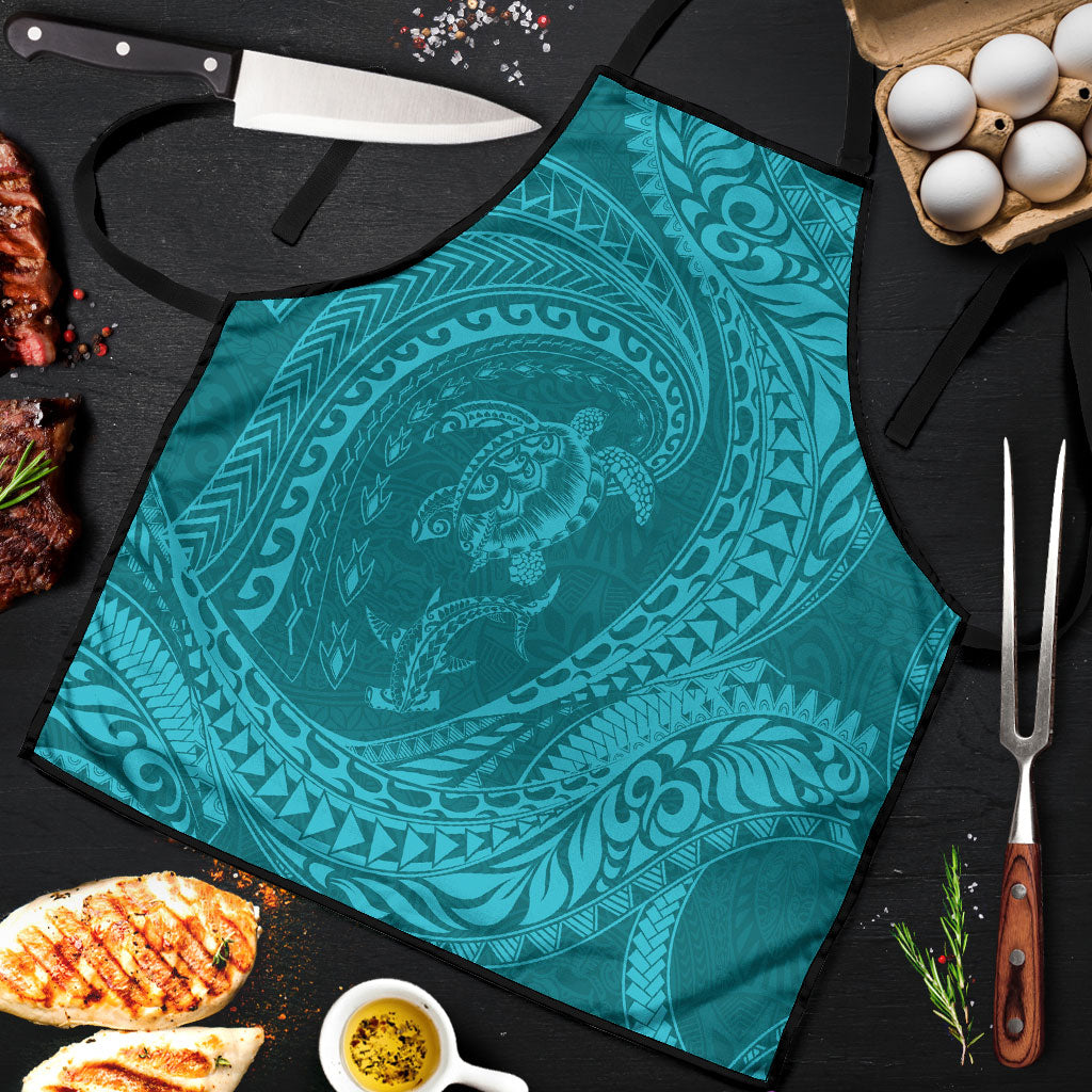 Hawaiian Turtle and Shark Apron Kakau Tribal with Polynesian Pattern Turquoise Color LT03 Turquoise - Polynesian Pride