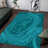 Hawaiian Turtle and Shark Area Rug Kakau Tribal with Polynesian Pattern Turquoise Color LT03 Turquoise - Polynesian Pride
