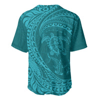 Hawaiian Turtle and Shark Baseball Jersey Kakau Tribal with Polynesian Pattern Turquoise Color LT03 - Polynesian Pride