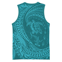 Hawaiian Turtle and Shark Basketball Jersey Kakau Tribal with Polynesian Pattern Turquoise Color LT03 - Polynesian Pride