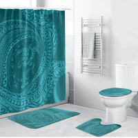 Hawaiian Turtle and Shark Bathroom Set Kakau Tribal with Polynesian Pattern Turquoise Color LT03 Bathroom Set (4 pcs) Turquoise - Polynesian Pride