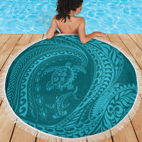 Hawaiian Turtle and Shark Beach Blanket Kakau Tribal with Polynesian Pattern Turquoise Color LT03 - Polynesian Pride