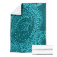 Hawaiian Turtle and Shark Blanket Kakau Tribal with Polynesian Pattern Turquoise Color LT03 - Polynesian Pride