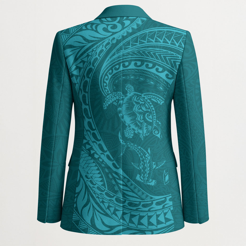 Hawaiian Turtle and Shark Blazer Kakau Tribal with Polynesian Pattern Turquoise Color LT03 - Polynesian Pride