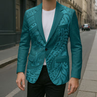 Hawaiian Turtle and Shark Blazer Kakau Tribal with Polynesian Pattern Turquoise Color LT03 - Polynesian Pride
