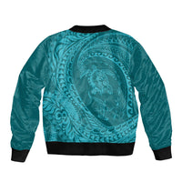 Hawaiian Turtle and Shark Bomber Jacket Kakau Tribal with Polynesian Pattern Turquoise Color LT03 - Polynesian Pride