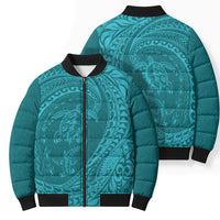 Hawaiian Turtle and Shark Bomber Puffer Jacket Kakau Tribal with Polynesian Pattern Turquoise Color LT03 - Polynesian Pride