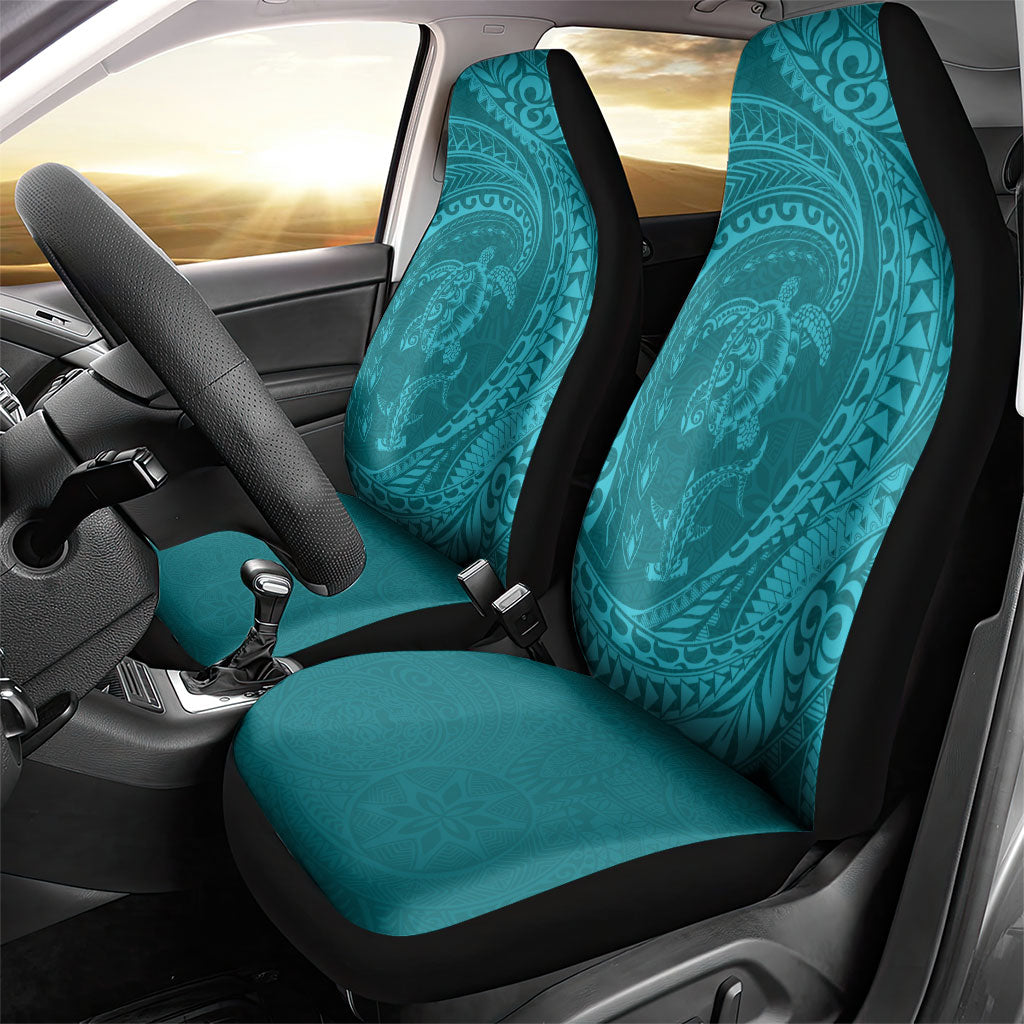 Hawaiian Turtle and Shark Car Seat Cover Kakau Tribal with Polynesian Pattern Turquoise Color LT03 - Polynesian Pride