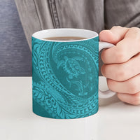 Hawaiian Turtle and Shark Ceramic Mug Kakau Tribal with Polynesian Pattern Turquoise Color LT03 - Polynesian Pride