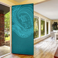 Hawaiian Turtle and Shark Door Cover Kakau Tribal with Polynesian Pattern Turquoise Color LT03 - Polynesian Pride