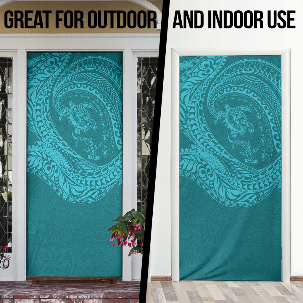 Hawaiian Turtle and Shark Door Cover Kakau Tribal with Polynesian Pattern Turquoise Color LT03 - Polynesian Pride