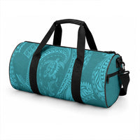 Hawaiian Turtle and Shark Duffle Bag Kakau Tribal with Polynesian Pattern Turquoise Color