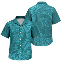Hawaiian Turtle and Shark Family Matching Summer Maxi Dress and Hawaiian Shirt Kakau Tribal with Polynesian Pattern Turquoise Color LT03 Son's Shirt Turquoise - Polynesian Pride