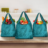 Hawaiian Turtle and Shark Grocery Bag Kakau Tribal with Polynesian Pattern Turquoise Color LT03 3-pack One Size Turquoise - Polynesian Pride