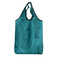 Hawaiian Turtle and Shark Grocery Bag Kakau Tribal with Polynesian Pattern Turquoise Color LT03 - Polynesian Pride