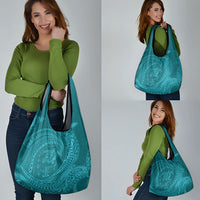 Hawaiian Turtle and Shark Grocery Bag Kakau Tribal with Polynesian Pattern Turquoise Color LT03 - Polynesian Pride