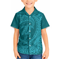 Hawaiian Turtle and Shark Hawaiian Shirt Kakau Tribal with Polynesian Pattern Turquoise Color LT03 - Polynesian Pride