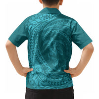 Hawaiian Turtle and Shark Hawaiian Shirt Kakau Tribal with Polynesian Pattern Turquoise Color LT03 - Polynesian Pride