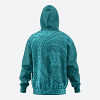 Hawaiian Turtle and Shark Hoodie Kakau Tribal with Polynesian Pattern Turquoise Color LT03 - Polynesian Pride
