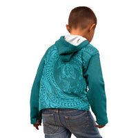 Hawaiian Turtle and Shark Kid Hoodie Kakau Tribal with Polynesian Pattern Turquoise Color LT03 - Polynesian Pride