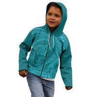 Hawaiian Turtle and Shark Kid Hoodie Kakau Tribal with Polynesian Pattern Turquoise Color LT03 - Polynesian Pride