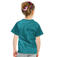 Hawaiian Turtle and Shark Kid T Shirt Kakau Tribal with Polynesian Pattern Turquoise Color LT03 - Polynesian Pride