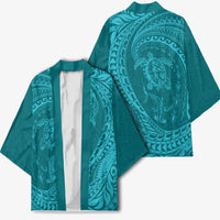 Hawaiian Turtle and Shark Kimono Kakau Tribal with Polynesian Pattern Turquoise Color LT03 - Polynesian Pride