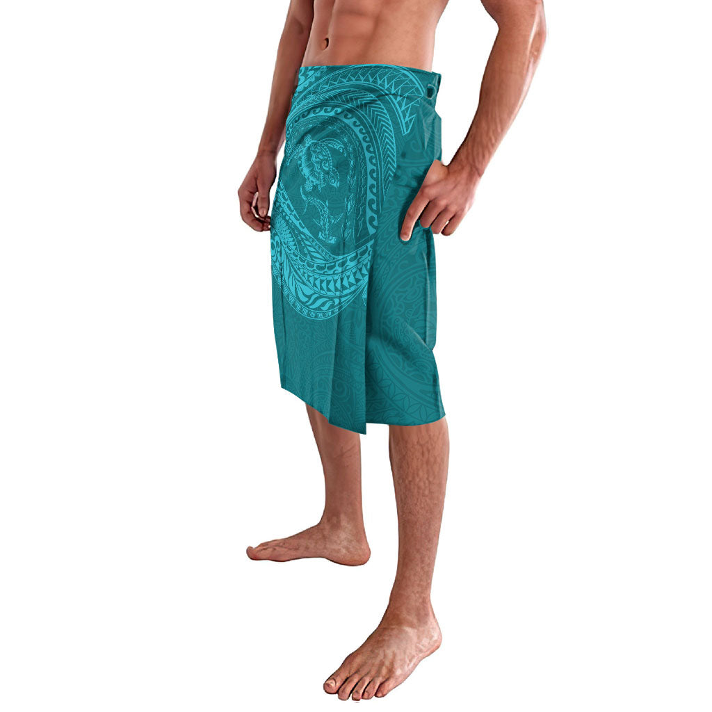 Hawaiian Turtle and Shark Lavalava Kakau Tribal with Polynesian Pattern Turquoise Color LT03 - Polynesian Pride