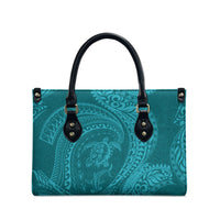 Hawaiian Turtle and Shark Leather Bag Kakau Tribal with Polynesian Pattern Turquoise Color LT03 - Polynesian Pride