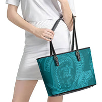 Hawaiian Turtle and Shark Leather Tote Bag Kakau Tribal with Polynesian Pattern Turquoise Color LT03 - Polynesian Pride