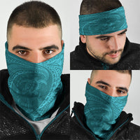 Hawaiian Turtle and Shark Neck Gaiter Kakau Tribal with Polynesian Pattern Turquoise Color LT03 - Polynesian Pride